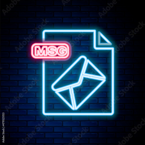 Glowing neon line MSG file document. Download msg button icon isolated on brick wall background. MSG file symbol. Colorful outline concept. Vector