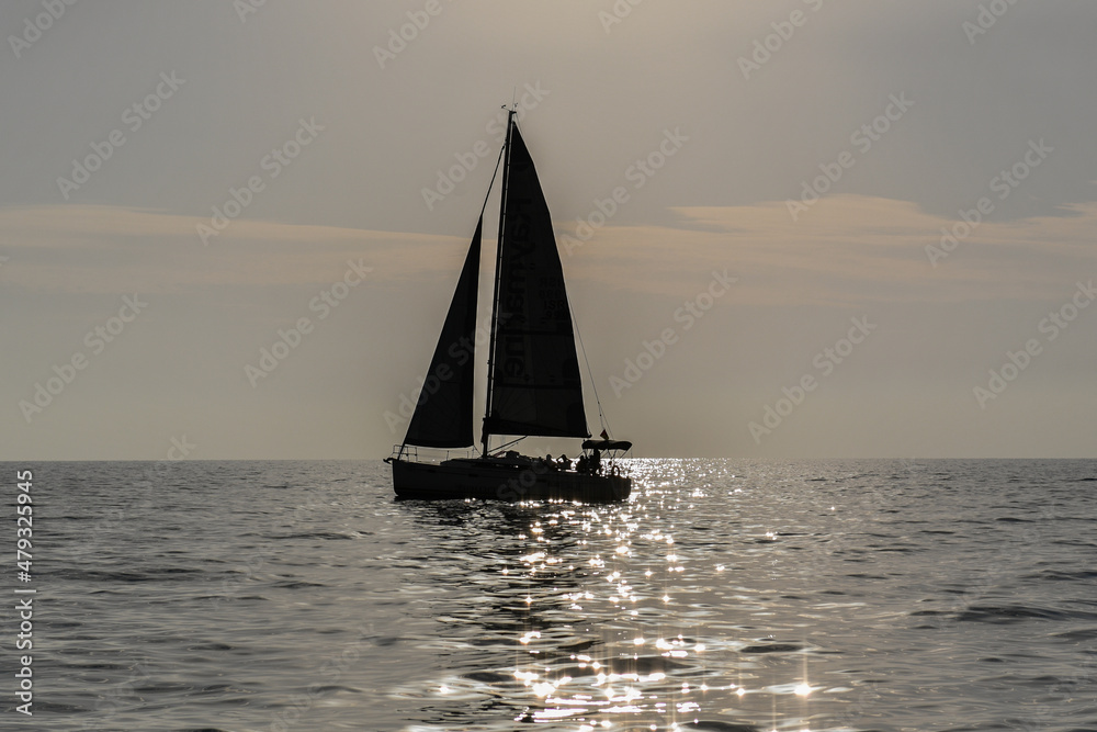 Sailing yacht in the open sea