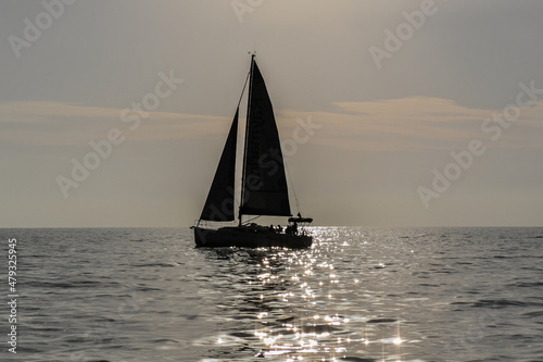 Sailing yacht in the open sea