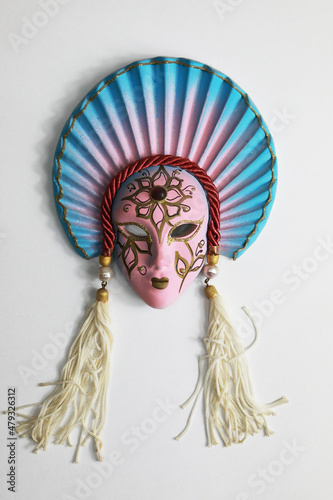 Masquerade ball masks of the venice carnival, 
porcelain to decorate the wall of your home photo