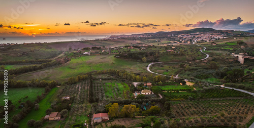 Aerial View of Agrigento at Sunset with the City of Porto Empedocle in the Background, Sicily, Italy, Europe, World Heritage Site photo