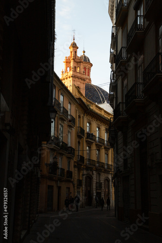 VALENCIA , SPAIN - DECEMBER 6, 2021: historical buildings in Valencia old town