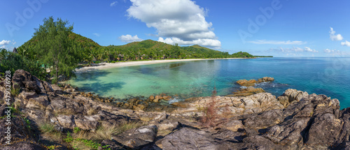 tropical beach anse georgette on praslin on the seychelles