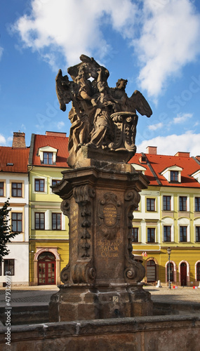 Statue of John of Nepomuk at Small square (Male namesti) in Hradec Kralove. Czech Republic