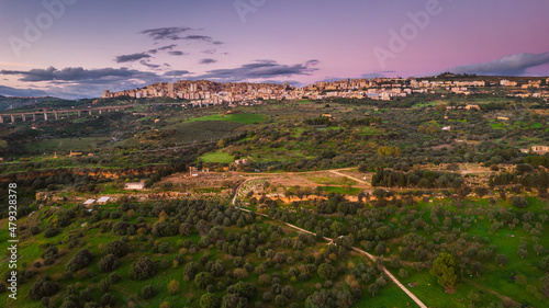 Aerial View of Agrigento at Sunset, Sicily, Italy, Europe, World Heritage Site