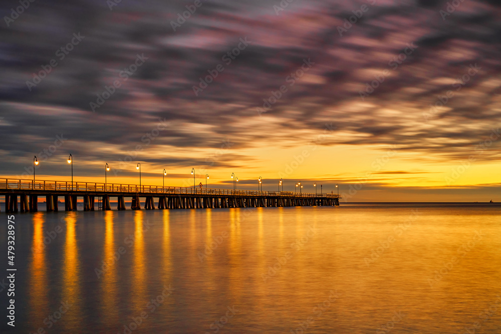 view of the pier before sunrise - Baltic Sea, city of Gdynia, Poland
