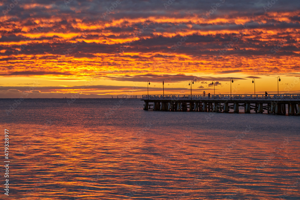 Fototapeta premium view of the pier before sunrise - Baltic Sea, city of Gdynia, Poland