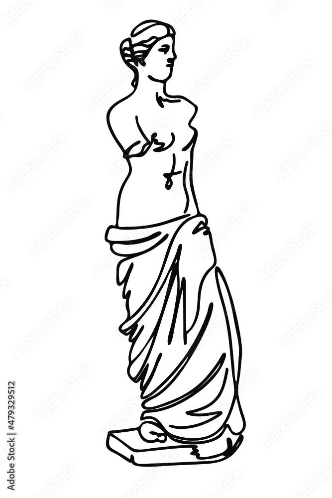 Fototapeta premium Vector continuous line art of antique statue of Venus