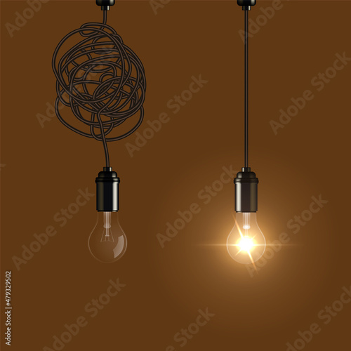 Complex, easy process of solving difficult problem, electric lamp with or without light