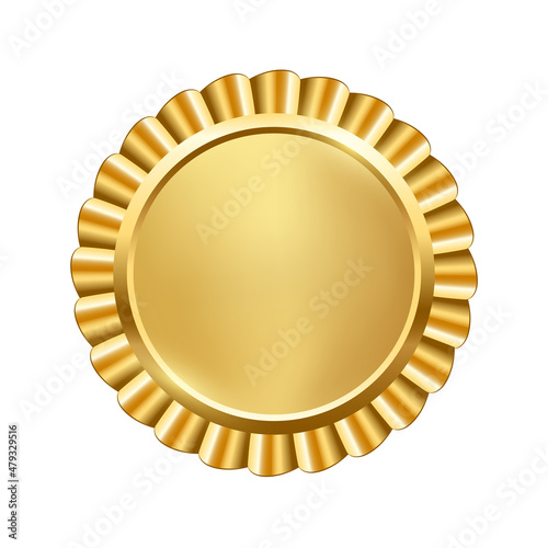 Gold award badge, 3d realistic circle shiny emblem trophy