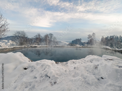 Travertine lake with hot water close to the spa Vysne Ruzbachy, Slovakia