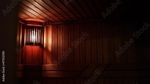bathhouse interior wood sauna russian bathhouse hot warm  photo