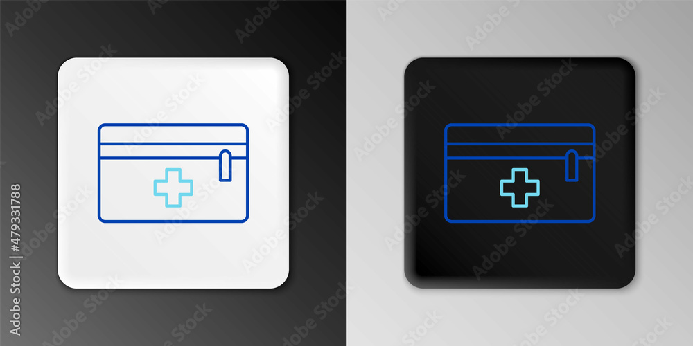 Line First aid kit icon isolated on grey background. Medical box with cross. Medical equipment for emergency. Healthcare concept. Colorful outline concept. Vector Line First aid kit icon isolated on grey background. Medical box with cross. Medical equipment for emergency. Healthcare concept. Colorful outline concept. Vector