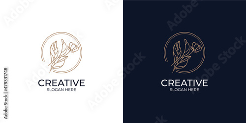 set of floral logos in linear style