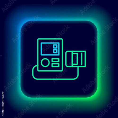 Glowing neon line Blood pressure icon isolated on black background. Colorful outline concept. Vector