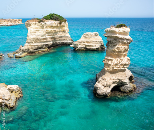 Beautiful turquoise sea with stacks and rocky coast