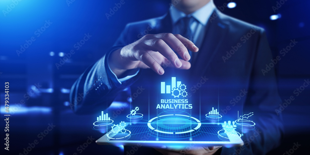 Business analytics big data analysis technology concept on VR screen. Business analytics big data analysis technology concept on VR screen.