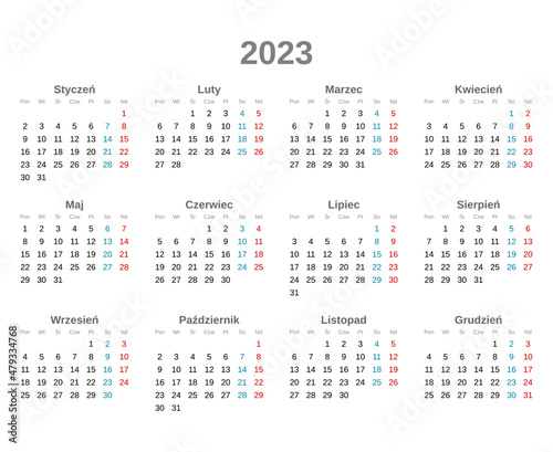 Obraz na płótnie Calendar for 2023 year with poilsh characters w salonie