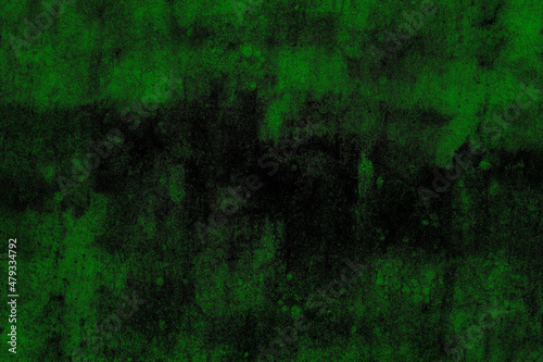Scattered green grunge texture on an old abandoned cement plaster wall surface for background