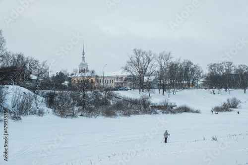 View of Varlaam Khutynsky Church on an early winter morning in Vologda photo