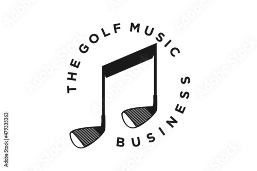 Golf Stick with Music Song Guitar Instrument logo design