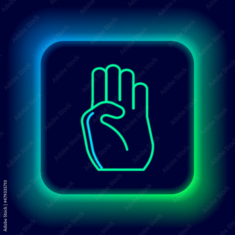 Glowing neon line Indian symbol hand icon isolated on black background. Colorful outline concept. Vector Glowing neon line Indian symbol hand icon isolated on black background. Colorful outline concept. Vector