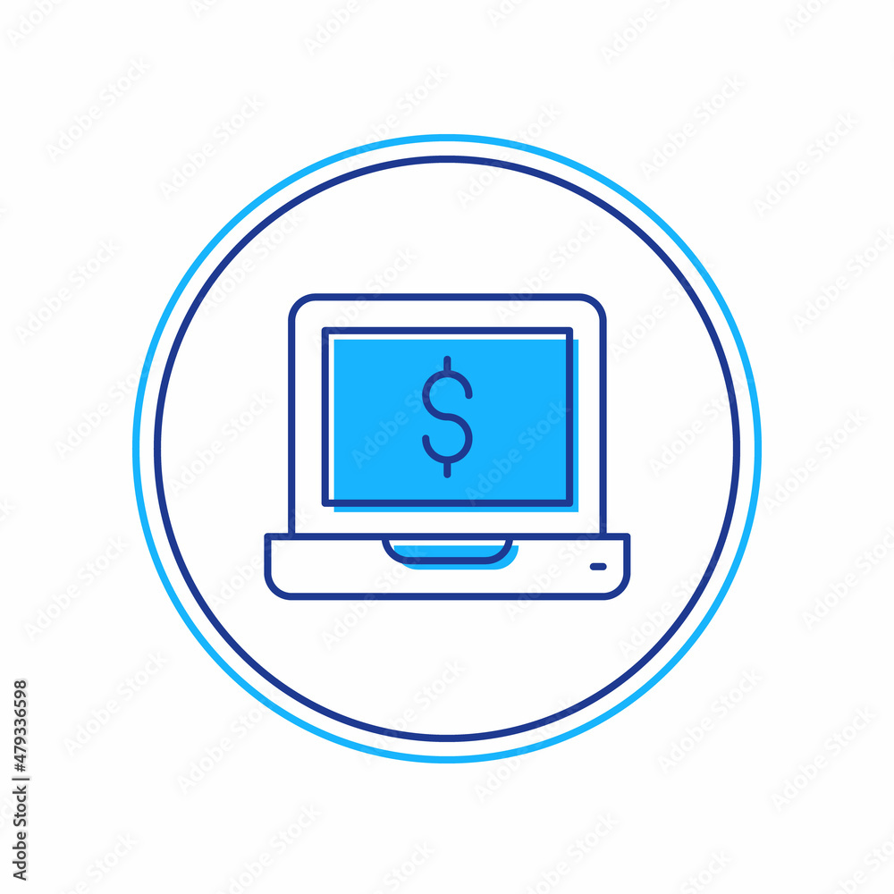 Filled outline Laptop with dollar icon isolated on white background. Sending money around the world, money transfer, online banking, financial transaction. Vector Filled outline Laptop with dollar icon isolated on white background. Sending money around the world, money transfer, online banking, financial transaction. Vector