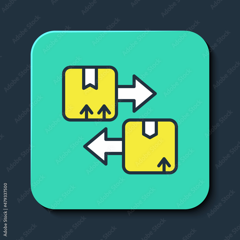 Filled outline Cardboard box with traffic symbol icon isolated on blue background. Box, package, parcel sign. Delivery, transportation and shipping. Turquoise square button. Vector Filled outline Cardboard box with traffic symbol icon isolated on blue background. Box, package, parcel sign. Delivery, transportation and shipping. Turquoise square button. Vector