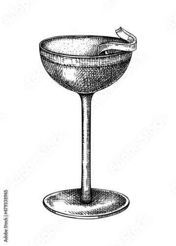 Fotografie Hand-sketched Jack Rose cocktail illustration