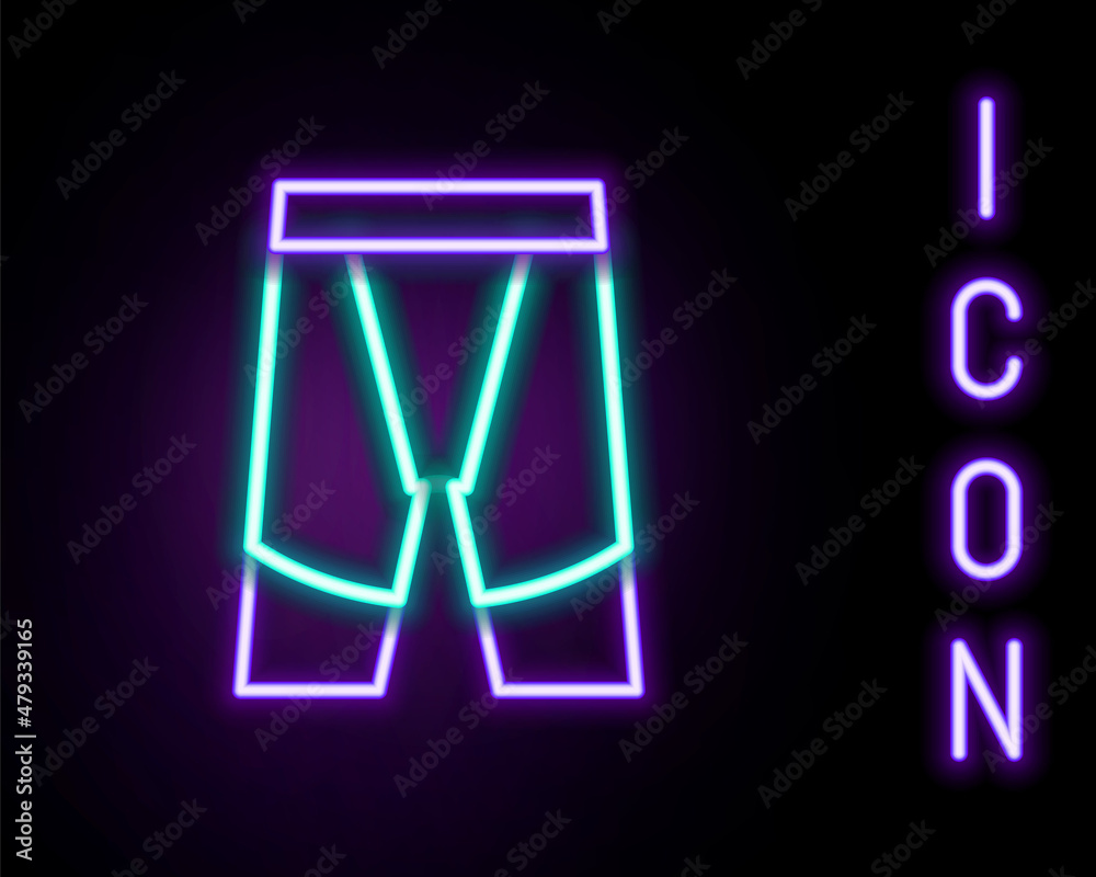 Glowing neon line Cycling shorts icon isolated on black background. Colorful outline concept. Vector Glowing neon line Cycling shorts icon isolated on black background. Colorful outline concept. Vector