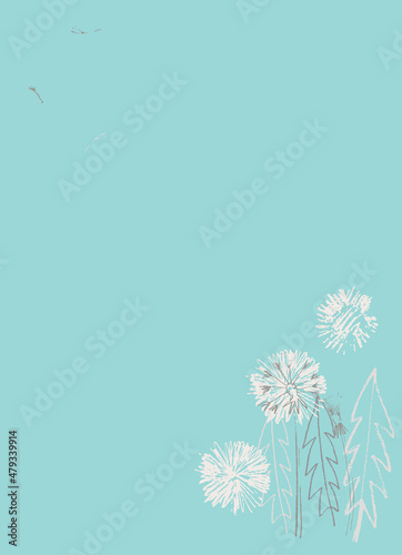 Pre made template with Dandelion flower. Summer concept. Decorative greeting card, invitation, poster, design background, birthday party.