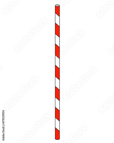 Drinking tube, straight striped red-white - vector full color illustration. Drinking straw plastic picture