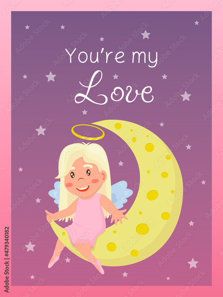 Valentine's Day card with little girl angel on l. Relationship, love, Valentine's day, romantic concept. Vector illustration for banner, poster, postcard, postcard. Valentine's Day card with little girl angel on l. Relationship, love, Valentine's day, romantic concept. Vector illustration for banner, poster, postcard, postcard.