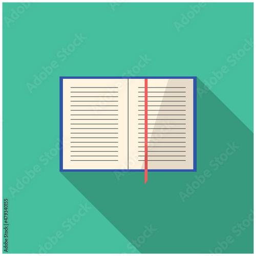 Open book icon flat lay design on green background.