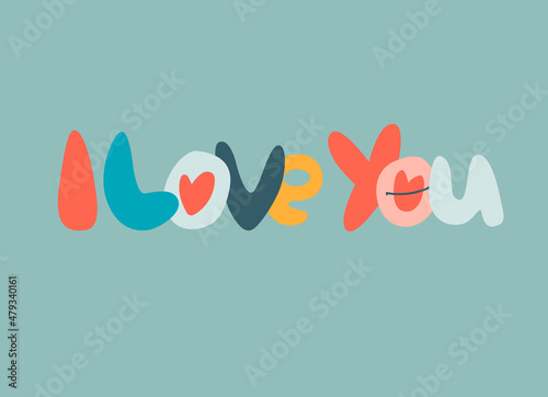 Hand-lettered phrase I Love You. Retro 60s, 70s design. Vector element for greeting card, social media post. Love, Romance, Valentines Day concept