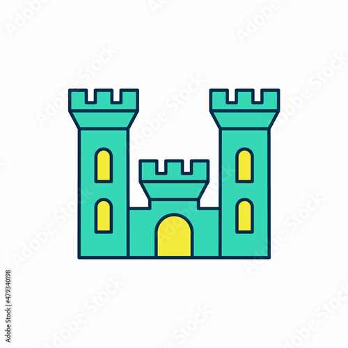 Filled outline Castle icon isolated on white background. Medieval fortress with a tower. Protection from enemies. Reliability and defense of the city. Vector