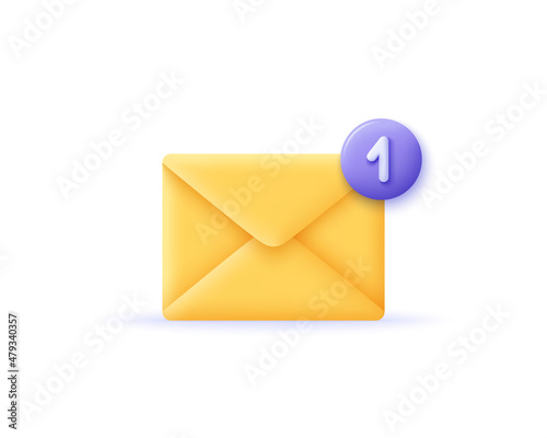 3D envelope icon, incoming mail notify, newsletter and online email concept. 3d realistic vector illustration