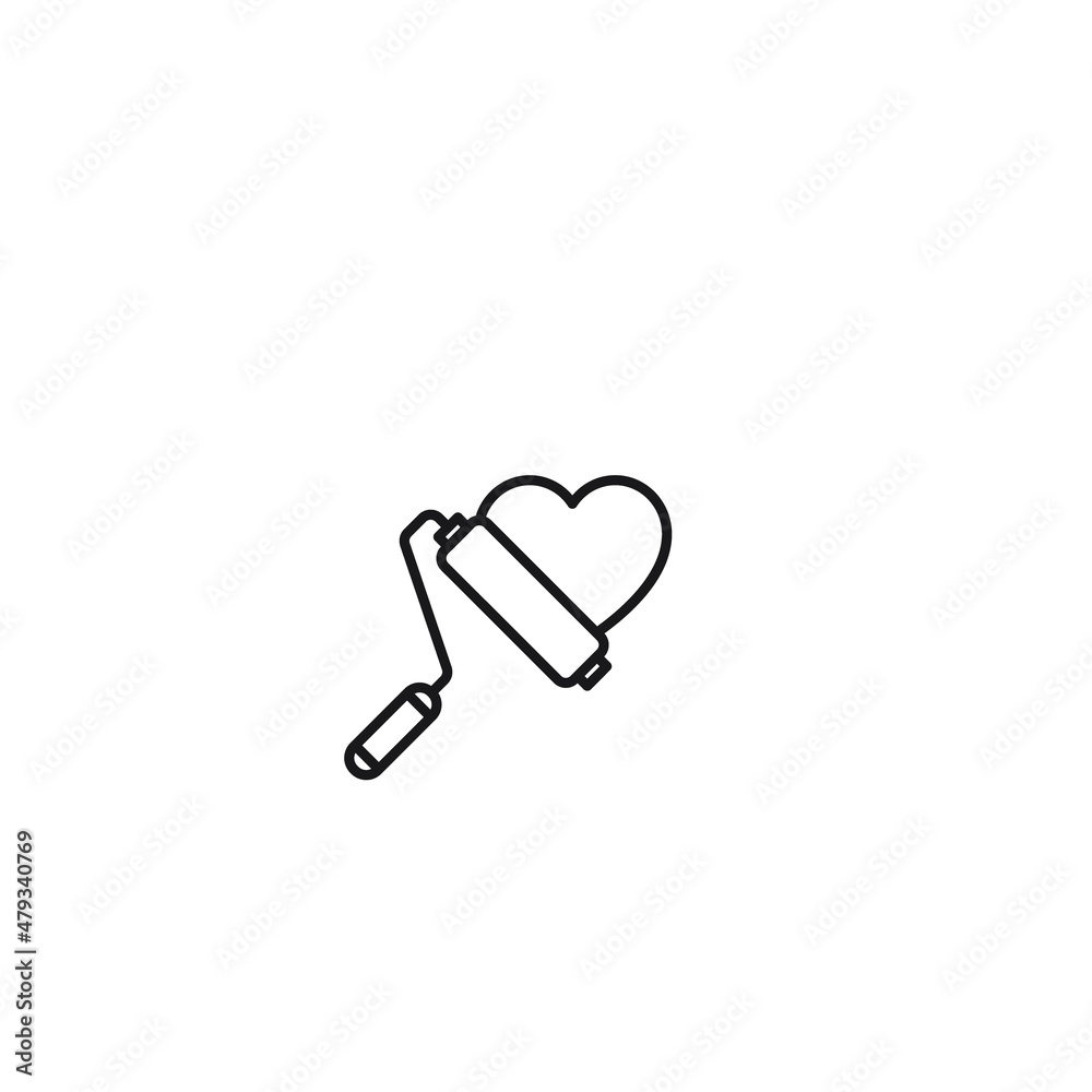 Romance, love and dating concept. Outline sign and editable stroke drawn in modern flat style. Suitable for articles, web sites etc. Vector line icon of paintroller over heart Romance, love and dating concept. Outline sign and editable stroke drawn in modern flat style. Suitable for articles, web sites etc. Vector line icon of paintroller over heart