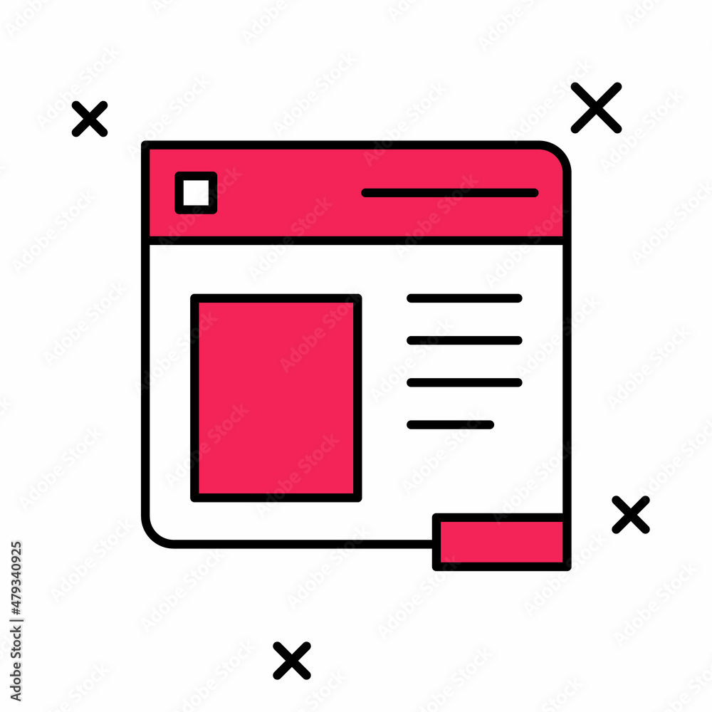 Filled outline Browser window icon isolated on white background. Vector Filled outline Browser window icon isolated on white background. Vector