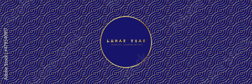 Seamless asian background pattern. Chinese new year premium design. Golden abstract geometric wavy lines and curvy waves. Traditional japanese vintage ornament.
