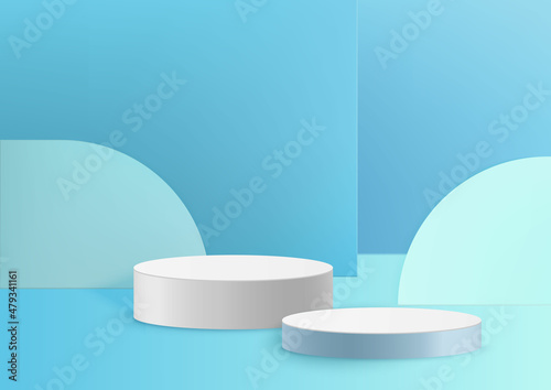 Display product podium scene. Abstract studio room 3D product pastel blue background  rendering with wall scene. Stage for product, cosmetic, promotion display, presentation.