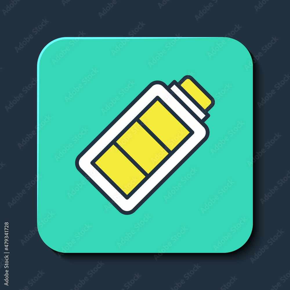 Filled outline Battery charge level indicator icon isolated on blue background. Turquoise square button. Vector Filled outline Battery charge level indicator icon isolated on blue background. Turquoise square button. Vector