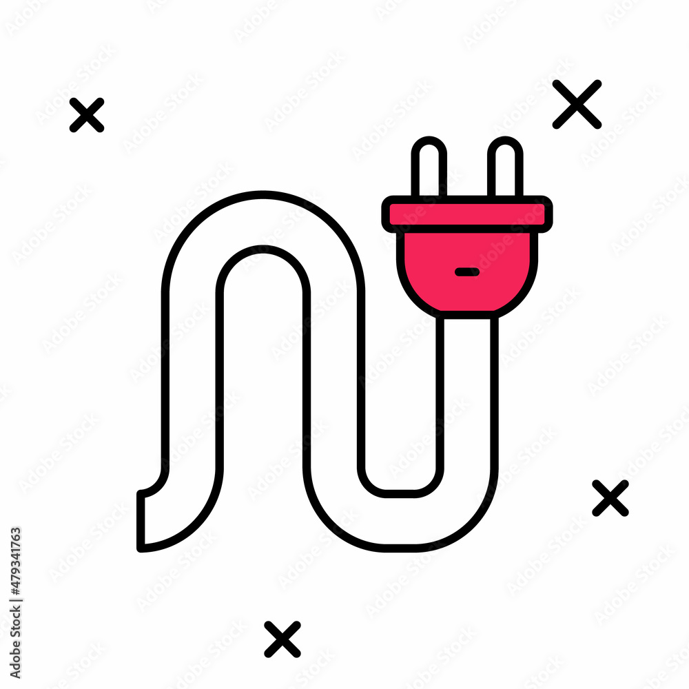 Filled outline Electric plug icon isolated on white background. Concept of connection and disconnection of the electricity. Vector Filled outline Electric plug icon isolated on white background. Concept of connection and disconnection of the electricity. Vector