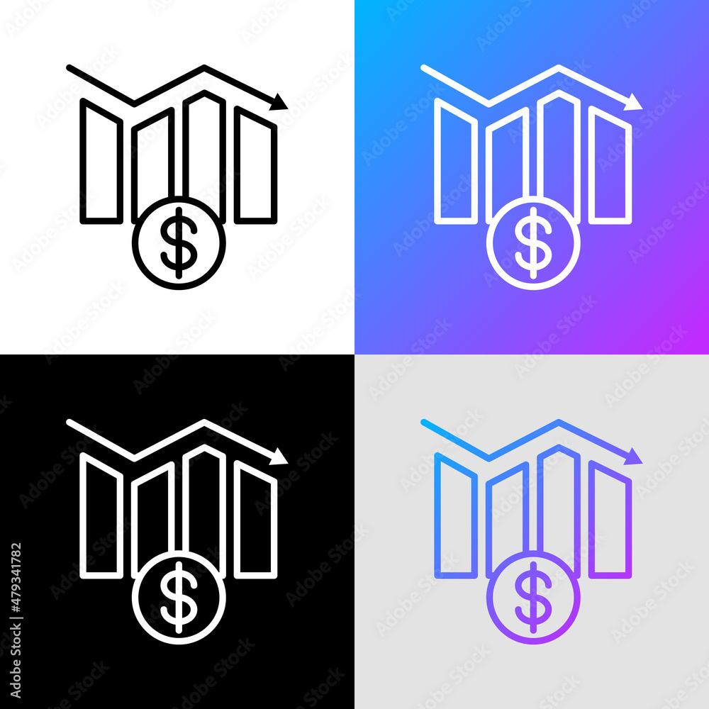 Dollar decreasing chart thin line icon. Business analytics. Inflation ...