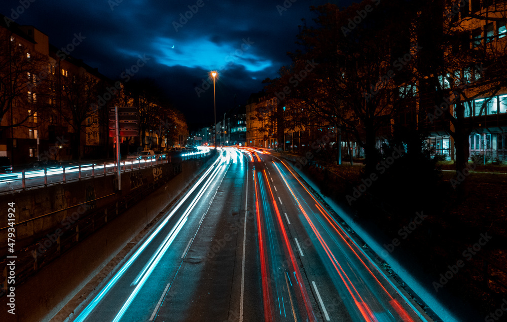 Long exposure at night with cars in city, above Long exposure at night with cars in city, above