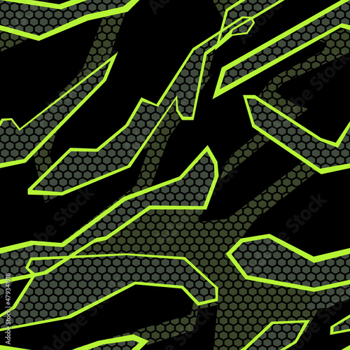 Seamless geometric pattern of shapes. Abstract camo. Print on vinyl and clothing. Vector illustration