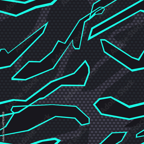 Seamless geometric pattern of shapes. Abstract camo. Print on vinyl and clothing. Vector illustration