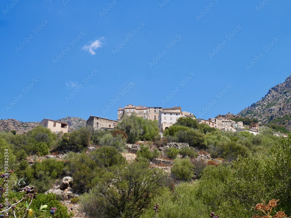 Lama, a dreamy hilltop town nestled in the mountains. Corsica, France.