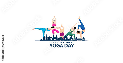 21 June- international yoga day, woman in yoga body posture. Vector