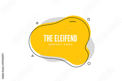 Abstract liquid shape with geometric design elements in memphis style. Banner design, abstract fluid shape with outline. Yellow curvy abstract blob or stain for web design and typography